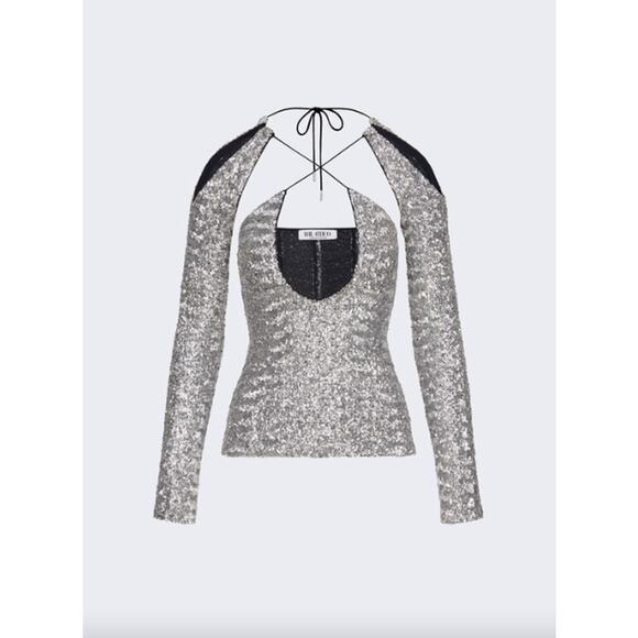 The Attico Sequin Zane Metallic Crossover Cut-out Top - Picture 14 of 16